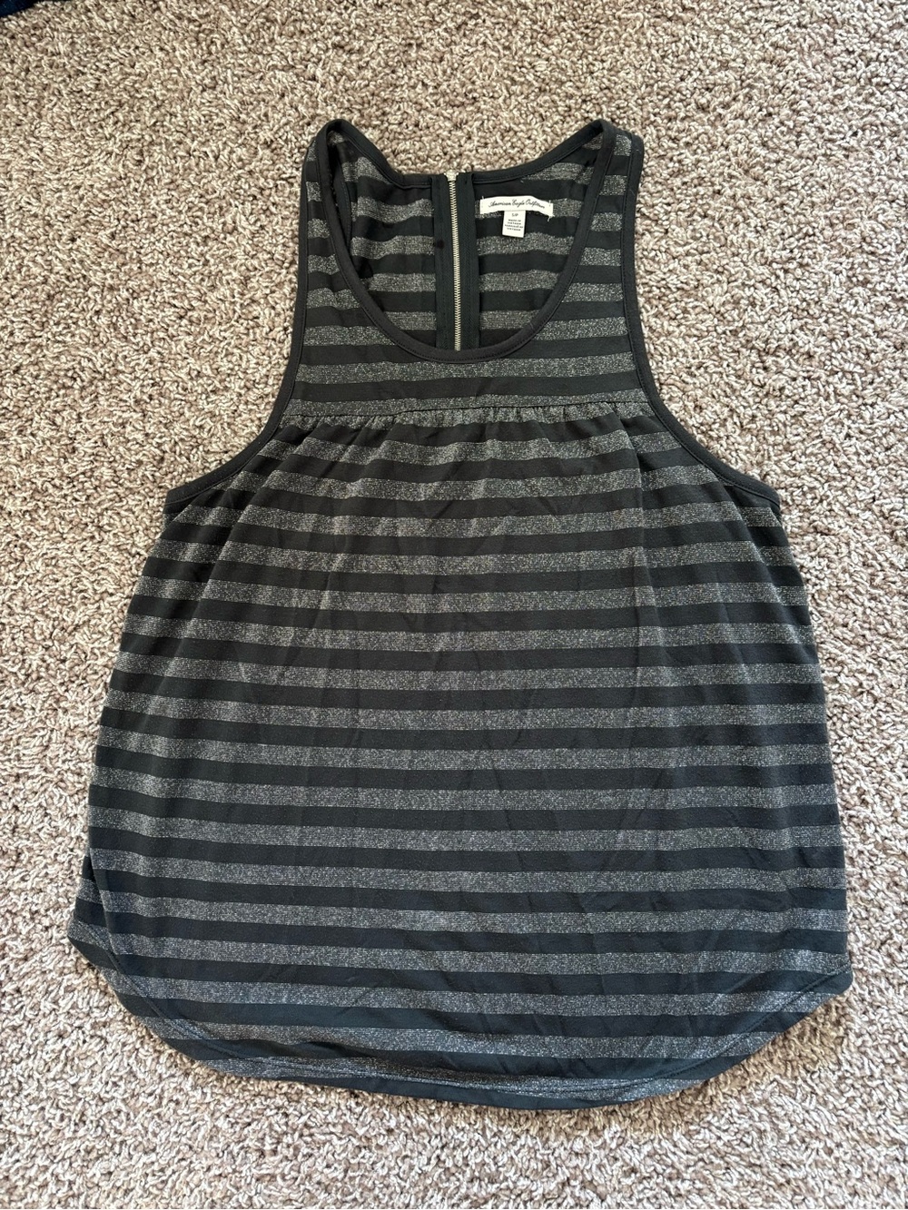 American Eagle Outfitters Black and Gray Striped Racerback Tank